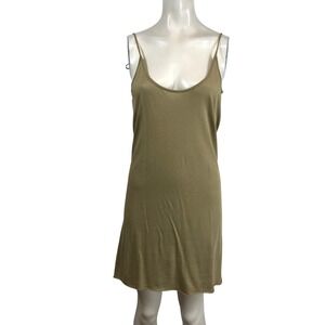Organic John Patrick 100% Organic Cotton Slip Dress Olive Tan Sz M Made in Peru
